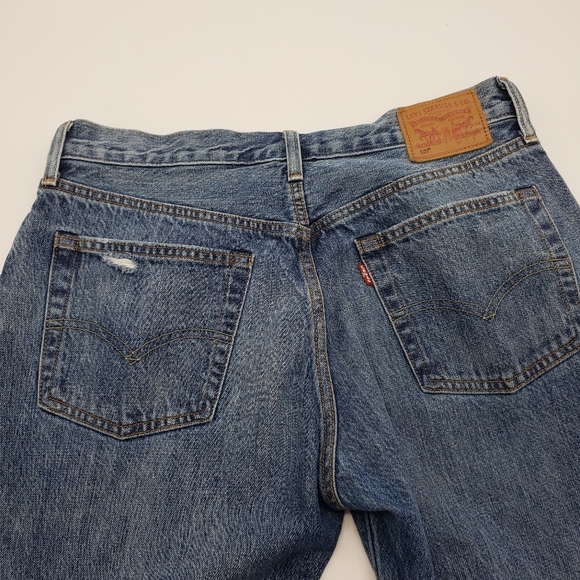 Levis women US 28 x 27 multicolor blue jeans 501 button fly patchwork raw hem - Picture 11 of 15